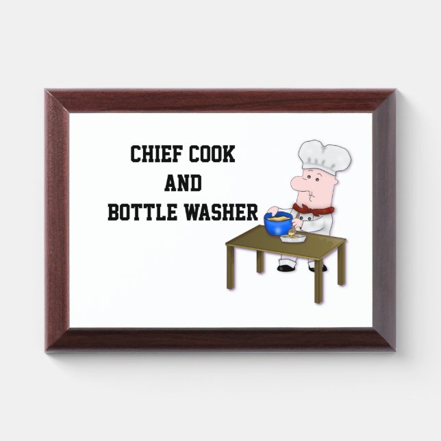 Chief Cook and Bottle Washer, Cartoon Drawing Chef Award Plaque (Horizontal)