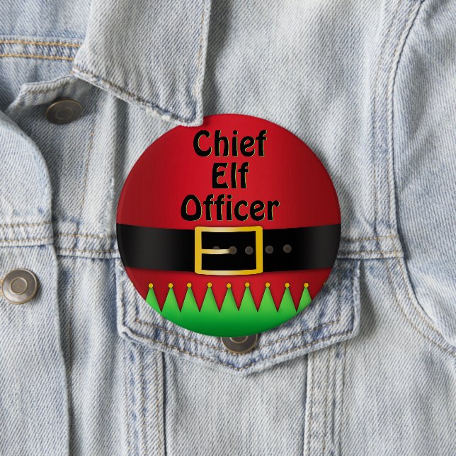 Chief Elf Officer Christmas Red Green Button (In Situ)