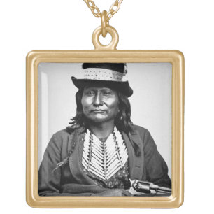 Chief Esatonyett, 1869 (b/w photo) Gold Plated Necklace