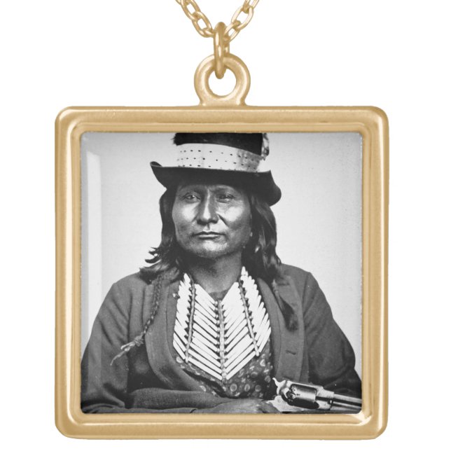 Chief Esatonyett, 1869 (b/w photo) Gold Plated Necklace (Front)