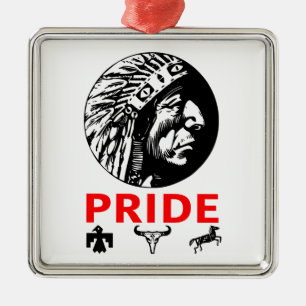 Chief feather headdress Bird Cow Skull Horse Pride Metal Ornament