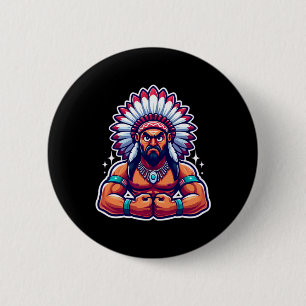 Chief Indian Flexing Muscles Fan Lover Bodybuildin Button