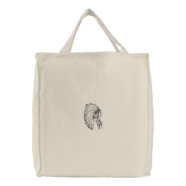 Chief indian headress embroidered canvas tote bag (Front)