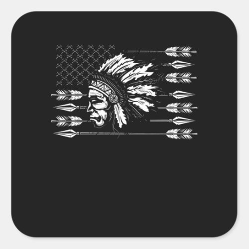 Chief Native American Traditional US Flag Square Sticker