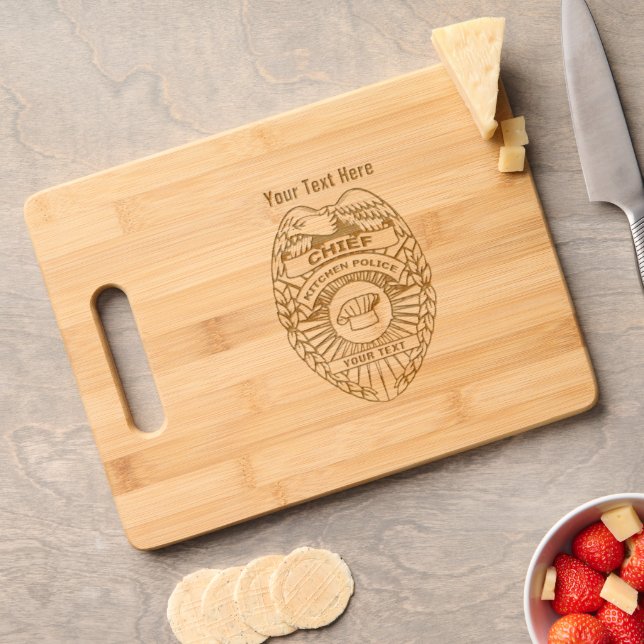 Chief Of Kitchen Police Badge Engraved Cutting Board (Cheese)
