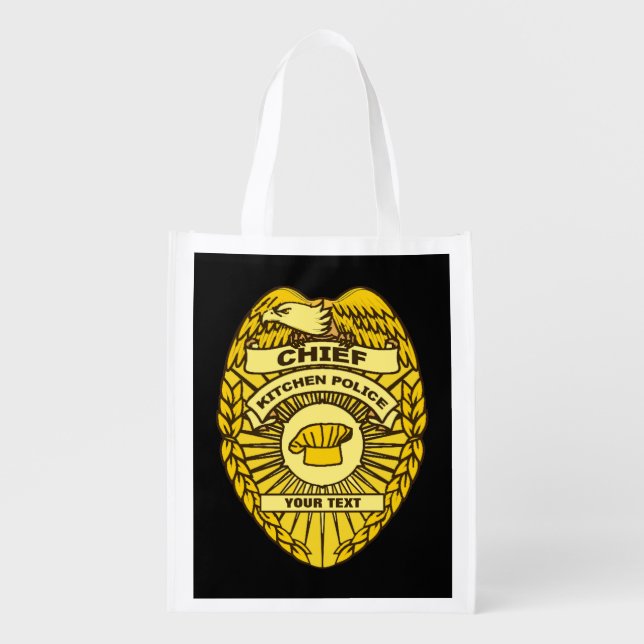 Chief Of Kitchen Police Badge Reusable Grocery Bag (Front)