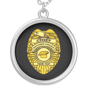 Chief Of Kitchen Police Badge Silver Plated Necklace