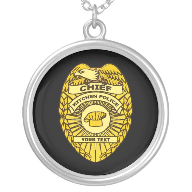 Chief Of Kitchen Police Badge Silver Plated Necklace (Front)