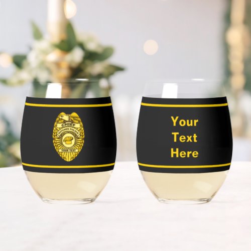 Chief Of Kitchen Police Badge Stemless Wine Glass