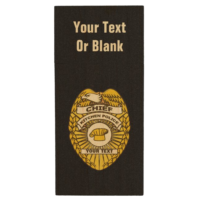 Chief Of Kitchen Police Badge Wood Flash Drive (Front Vertical)