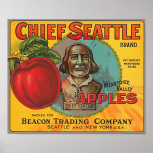 Chief Seattle Brand Apples Vintage Crate Label Poster
