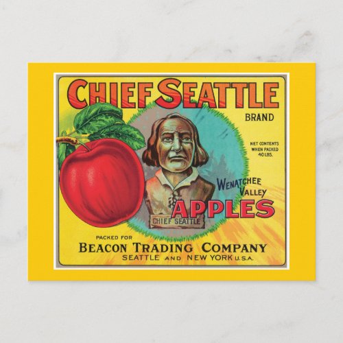 Chief Seattle Vintage Apples Label Postcard
