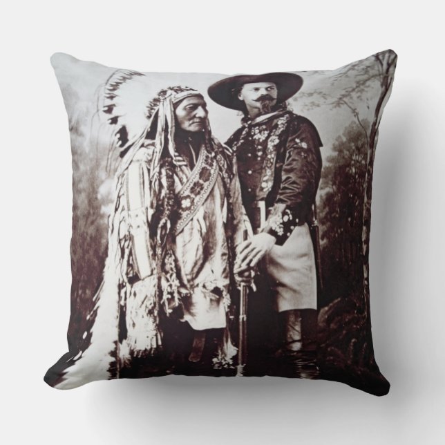 Chief Sitting Bull (1831-90) on tour with Buffalo Throw Pillow (Front)