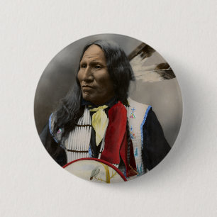 Chief Strikes With Nose, Oglala Sioux  1899 Pinback Button