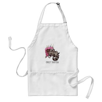 Chief Taster Greedy Raccoon Eating Cake Cartoon Adult Apron by NoodleWings at Zazzle