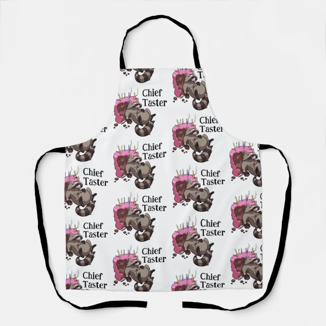 Chief Taster Greedy Raccoon Eating Cake Cartoon Apron (Front)