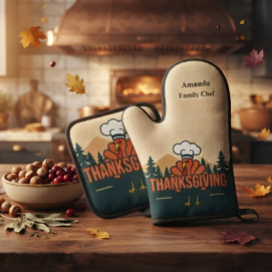 Chief Turkey Cook Funny Personalized Pot Holder Oven Mitt & Pot Holder Set