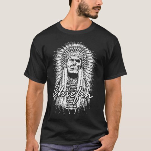 CHIEFIN Native American Indian Warrior Chief Skull T_Shirt