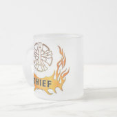 Chief's Flames Frosted Glass Coffee Mug (Front Left)