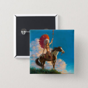 Chieftess Female Native American Indian Chief Button