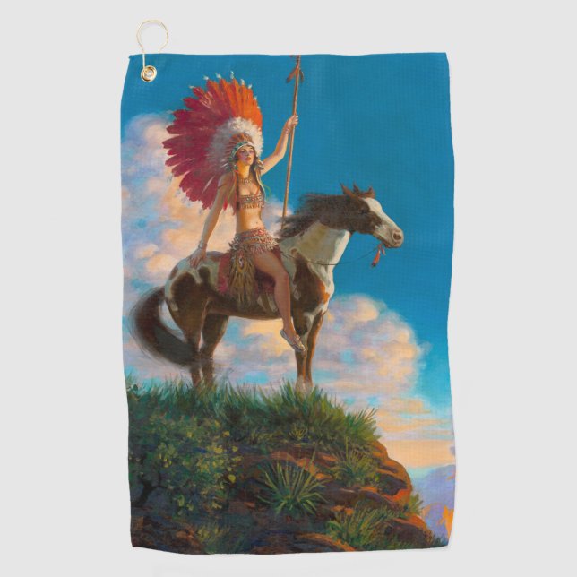 Chieftess Female Native American Indian Chief Golf Towel (Front)