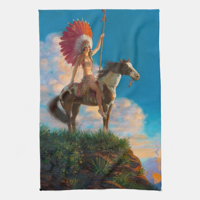 Chieftess Female Native American Indian Chief Kitchen Towel (Vertical)