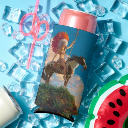 Chieftess Female Native American Indian Chief Seltzer Can Cooler
