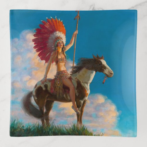 Chieftess Female Native American Indian Chief Trinket Tray