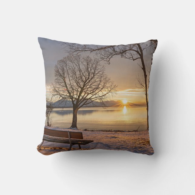 Chiemsee Lake, sunset, Throw Pillow (Front)