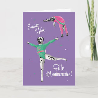 Chien et chat gymnaste sautent anniversaire card