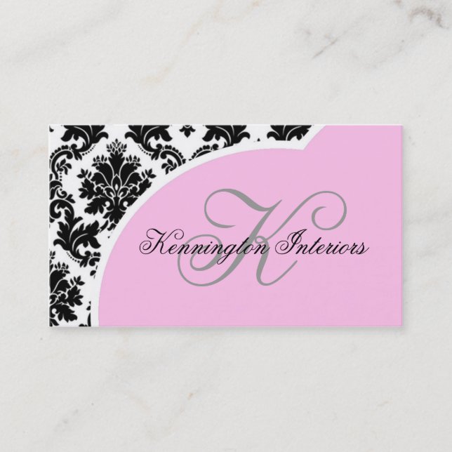 Chiffon Pastel Pink Black Damask Business Cards (Front)