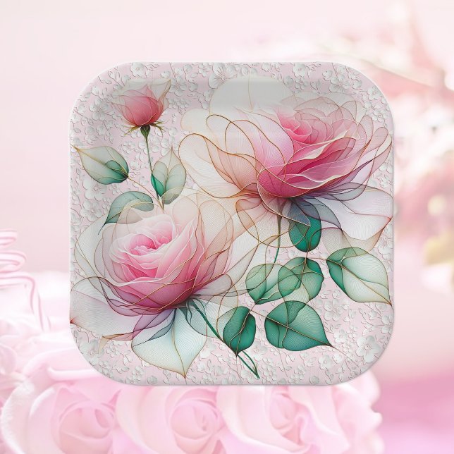 Chiffon Pink Rose Paper Plates (Creator Uploaded)