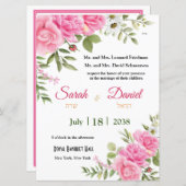 Chiffon Pink Roses Jewish Wedding Invitation (Front/Back)