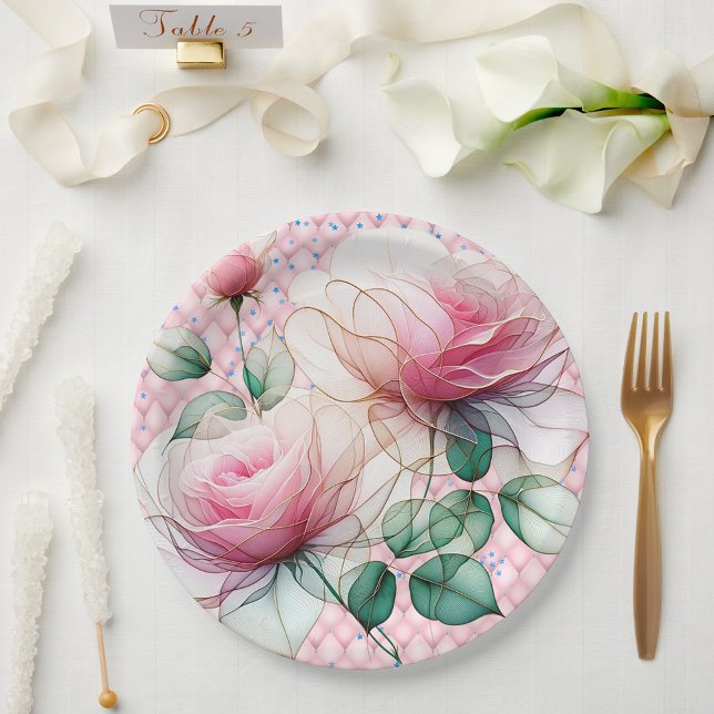 Chiffon Pink Roses Paper Plates (Creator Uploaded)