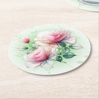 Chiffon Roses Round Paper Coaster
