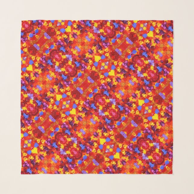 Chiffon Scarf - 053 - Abstract Red-Purple-Gold (Front)