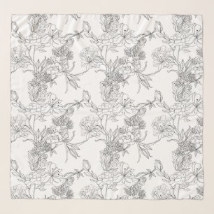Chiffon Scarf - Black and White Floral Pattern