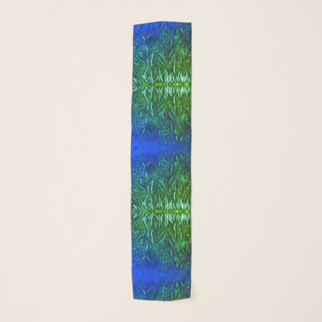 Chiffon Scarf Floral in Blue and Green  (Front)