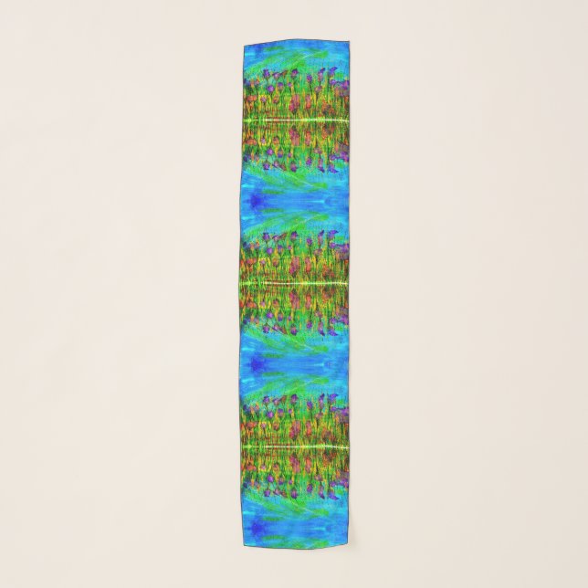 Chiffon Scarf Purple flowers Watercolor (Front)