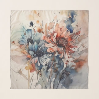 Chiffon scarf with watercolor flower design