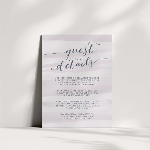 Chiffon Watercolor Guest Details Card  Gray Lilac