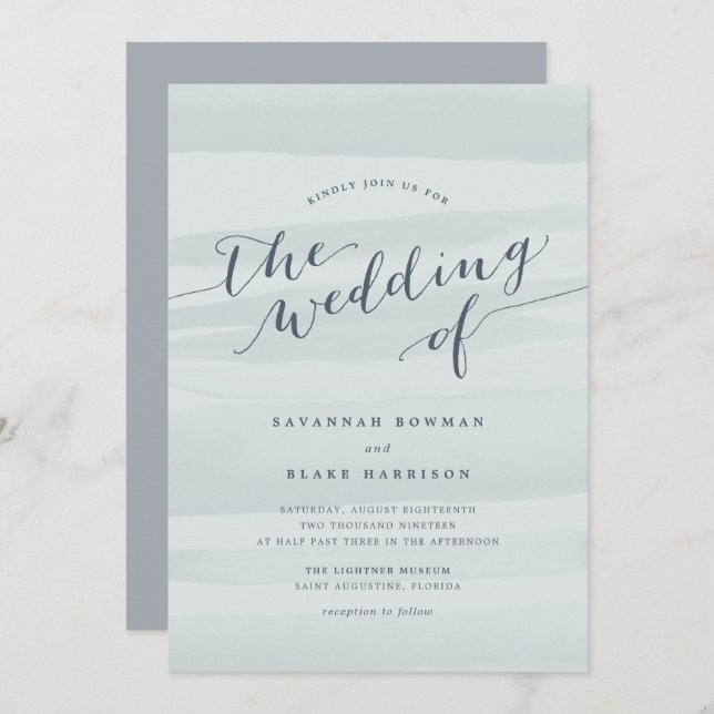 Chiffon Watercolor Wedding Invitation | Sea (Front/Back)