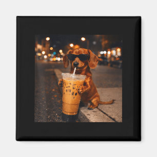Chihua funny dachshund drinking iced coffee lover magnet
