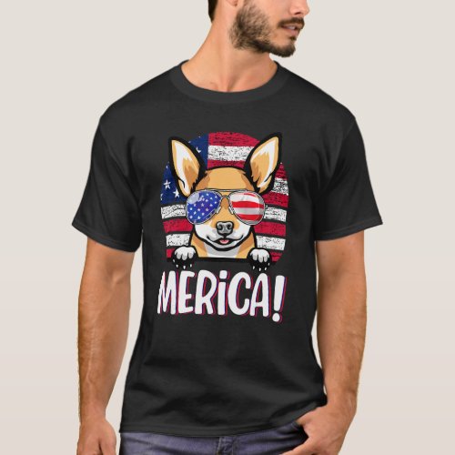 Chihuahua 4th Of July American Flag Dog  Men Women T_Shirt