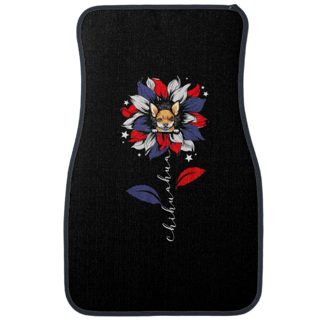 Chihuahua 4Th Of July Sunflower Patriotic Car Floor Mat (Front)