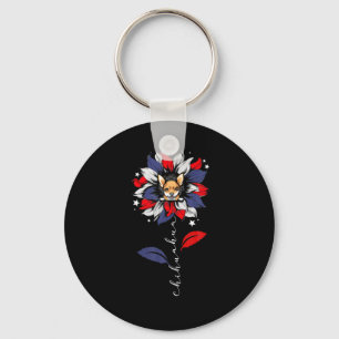 Chihuahua 4Th Of July Sunflower Patriotic Keychain
