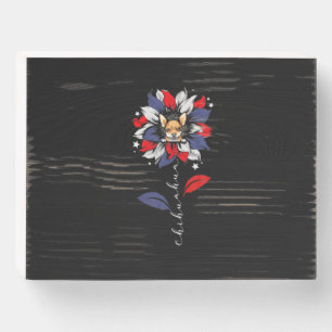 Chihuahua 4Th Of July Sunflower Patriotic Wooden Box Sign