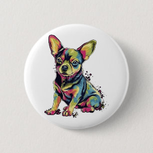 Chihuahua Abstract Painting Colour Cute Dog Button