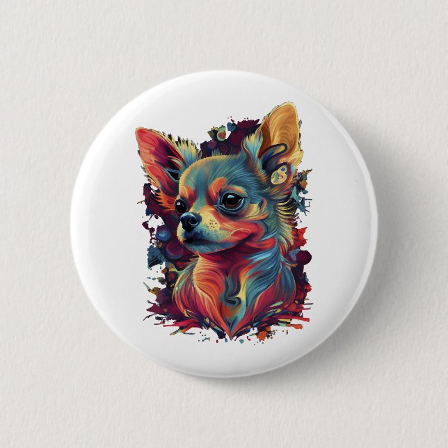 Chihuahua  Abstract Painting  Colour  Cute Dog    Button (Front)