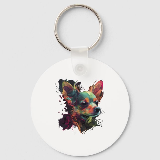 Chihuahua  Abstract Painting  Colour  Cute Dog Keychain (Front)